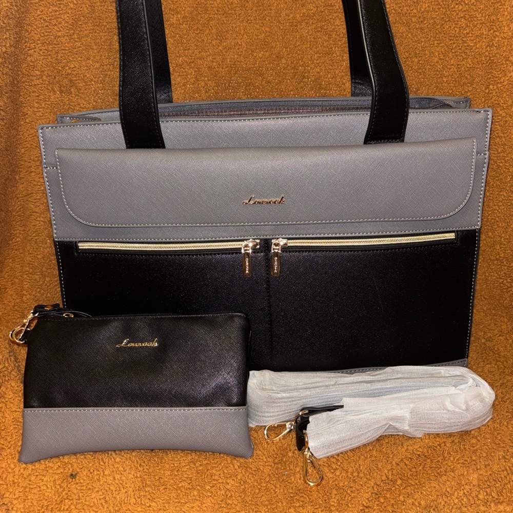 Black and Gray Women's Laptop Bag Set